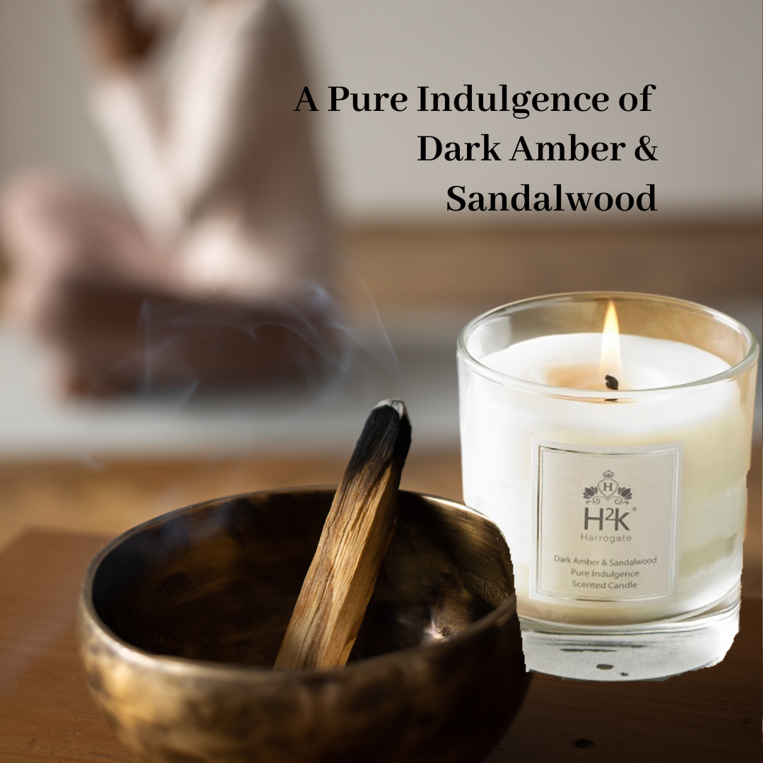 Uplifting Dark Amber and Sandalwood Soy Wax Candle with Reed Diffuser