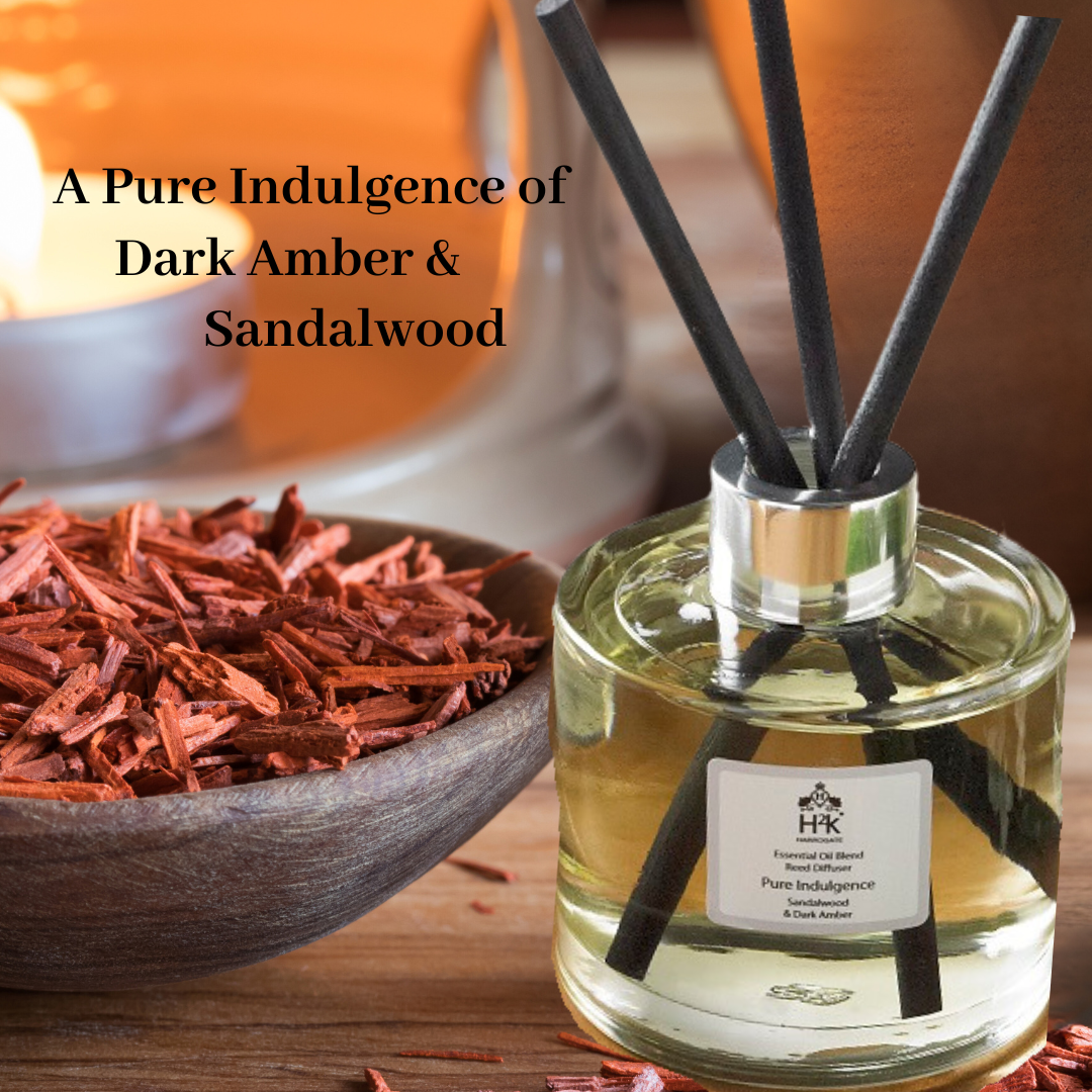 Uplifting Dark Amber and Sandalwood Soy Wax Candle with Reed Diffuser