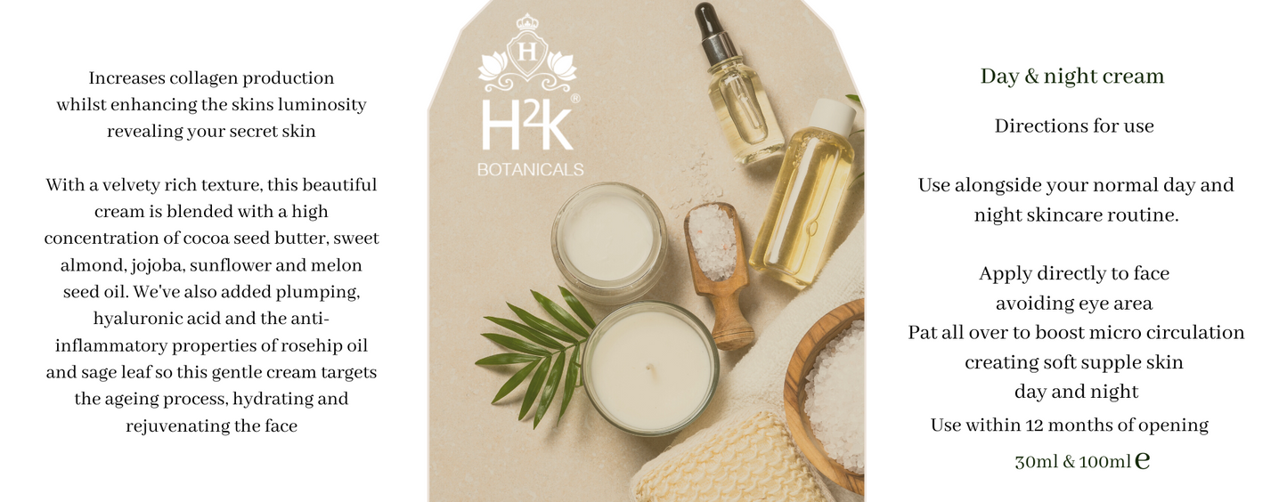 Day and Night hydrating face cream "Secret Skin" collagen booster with hyaluronic acid.