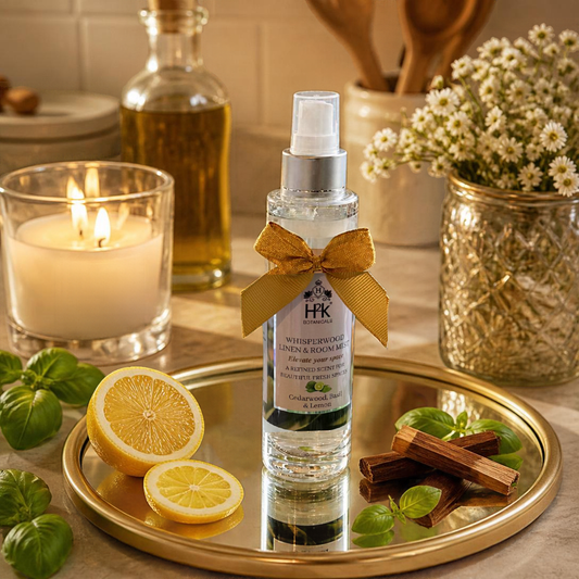 Whisperwood Room and Linen Mist with Basil Cedarwood and Lemon