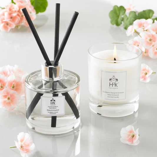 Relax and Unwind Eucalyptus, Orange and Geranium Candle with Reed Diffuser