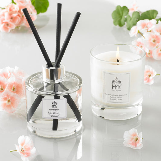 Wellbeing Mood Enhancing Eucalyptus, Orange and Geranium Candle with Reed Diffuser